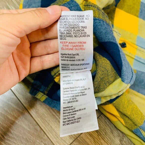 Quicksilver Boys Shirt Long Sleeve Fleece Plaid Size 16 Blue/ Yellow Skate Snow - Picture 10 of 11